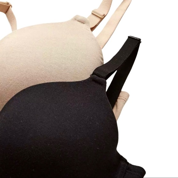 Fruit of the Loom 2 Pack Bra 34 Black Beige Padded Comfort Lounge Everyday Fit - Picture 2 of 7